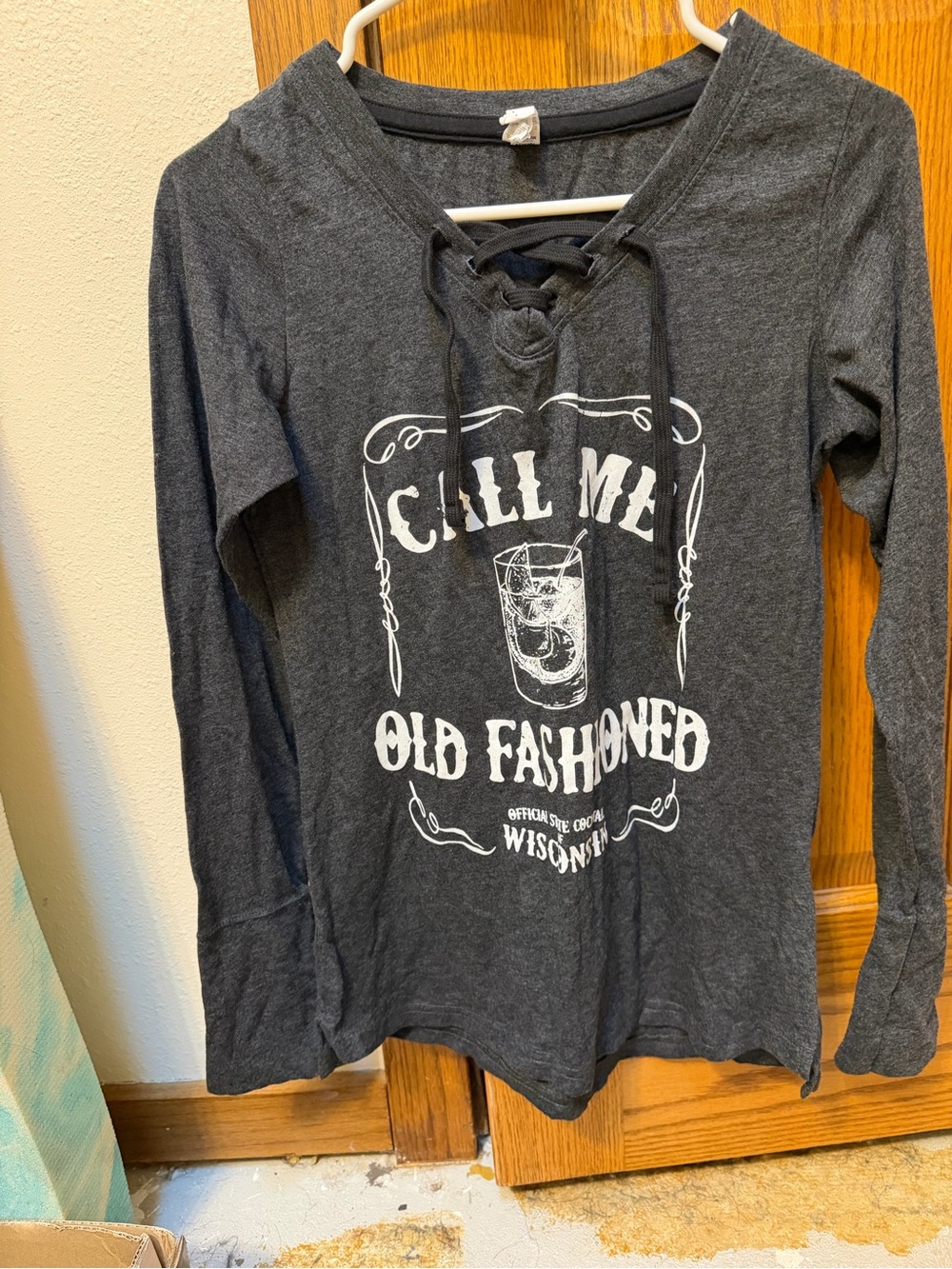 Charcoal Lace-Up Graphic womens Long-Sleeve Top